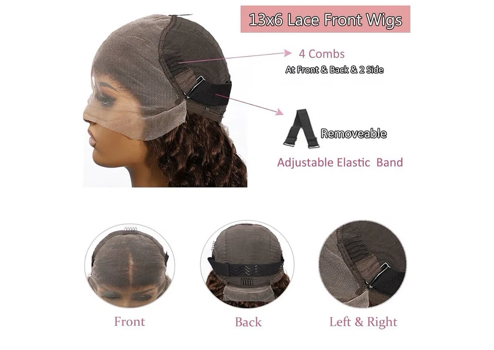 Peluca frontal de encaje de cabello humano, marrón chocolate, onda profunda rizada, 20 pulgadas Foto 3 de 3