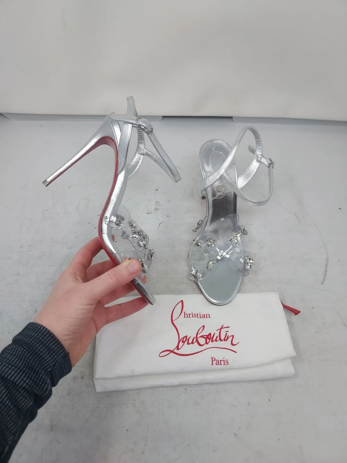 Christian Louboutin — Christian Louboutin EU 37 US 7 NEW Degrasandal Queen Silver Jewel Wedding Sandal