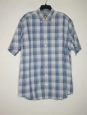 The Foundry Supply Co Men's Short Sleeve Button Down Plaid Shirt Blues 2XLT B65
