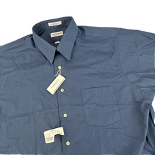 New Mens Van Heusen Short Sleeve Button Up Poplin Dress Shirt Size 17.5 NWT Blue