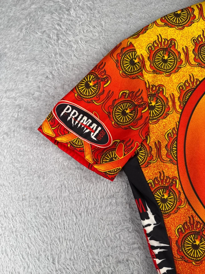 ВИНТАЖНАЯ женская велосипедная майка Primal Euro Large оранжевые красные пылающие колеса полиуретан - Изображение 3 из 4