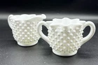 Vintage Fenton Hobnail White Milk Glass Sugar Dish And Creamer