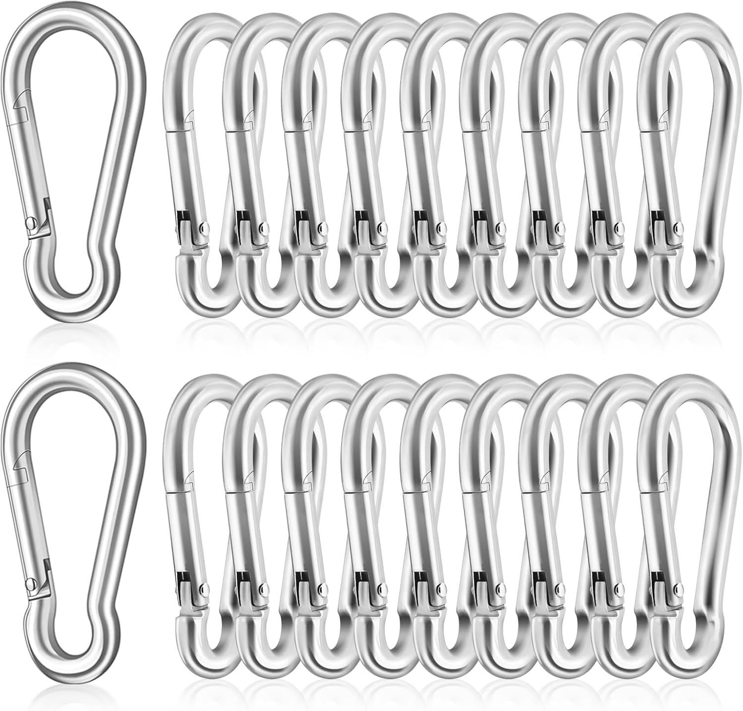 20-Pack Stainless Steel 1.7-Inch Silver Spring Snap Carabiner Clips