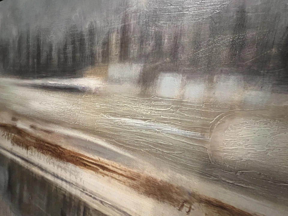 Arte de pared sereno abstracto en lienzo de bosque y lago de invierno Foto 3 de 4