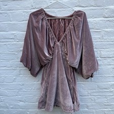 Free People Velvet Portia Mini Dress Pink V Neck boho wide sleeved A line size s