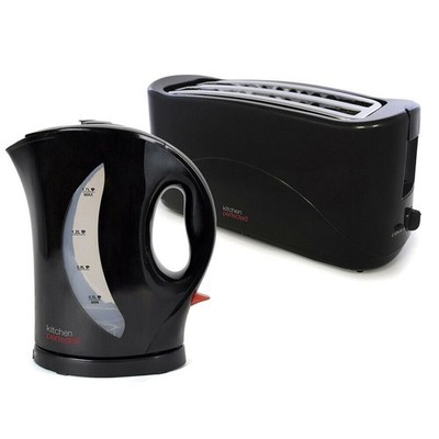 Premium Schwarz 2 kW Schnell Kochen 1,7 l Kabellos Kanne Wasserkocher & 4 Scheiben Toaster Set