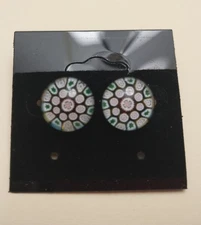 Murano Style Multi color Glass Millefiori Round Post Earrings