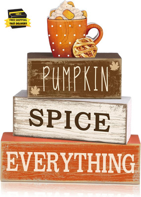 4 Pcs Fall Table Decor Pumpkin Spice Sign, Wooden Tiered Block Set      