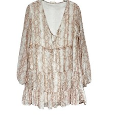 Altar’d State Women Babydoll Swing Dress Size L Snake Print Tiered Boho Festival