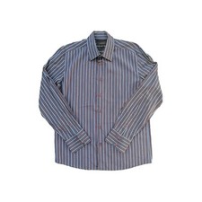 Country Road Button Up Long Sleeve Shirt M Brown With Blue Stripes Slim Fit