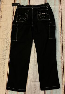 【TRUE RELIGION】 Noble Pants Black New True Religion Men's Black Cargo Pants Stitched Men's