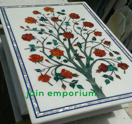 24''x18" White Marble Table Top Coffee Center Inlay Malachite wall decor Lapis - Picture 4 of 5