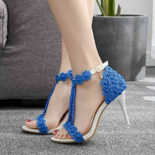 Women Sandals Flowers Pearl Bridal High Heels Bridal Pumps Wedding Dress Shoes