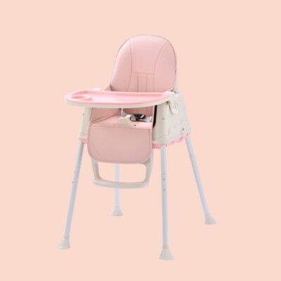 Baby Hochstuhl Kleinkind Fütterungssitz klappbar 2 Höhen herausnehmbares Tablett in Rosa