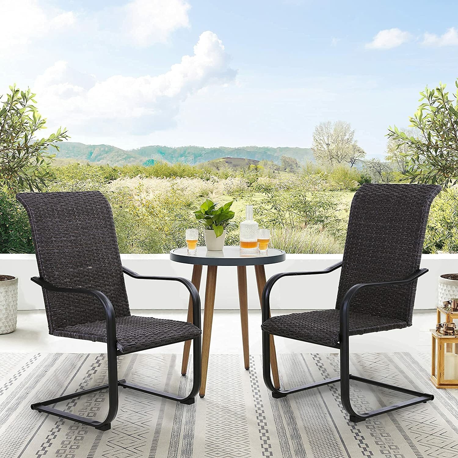 Outdoor Wicker Chair Patio Dining Chair High Back Rattan Chairs with Metal Frame
