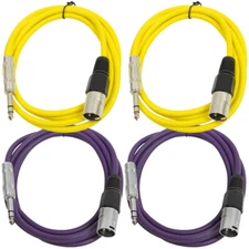 4 Pack - 1/4" to XLR Male Patch Cables 6' Extension Cords Jumper Various Colors