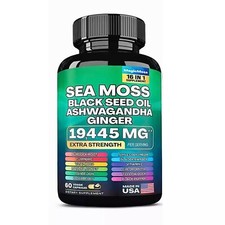 Sea Moss, Black Seed Oil, Ashwagandha, Turmeric, Ginger 16 in 1 Multivitamin 