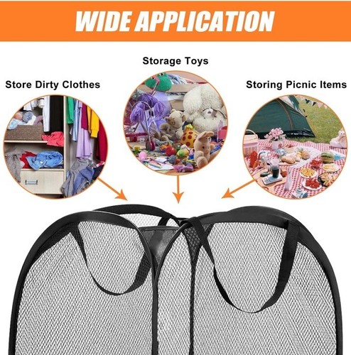 2 Pack Collapsible Laundry Basket with Reinforced Handles and Pockets - Picture 7 of 8
