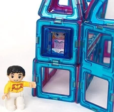 Magnetic Tile Princess Castle Set, 62 Piece Kit, Pink and Ice Blue Tiles