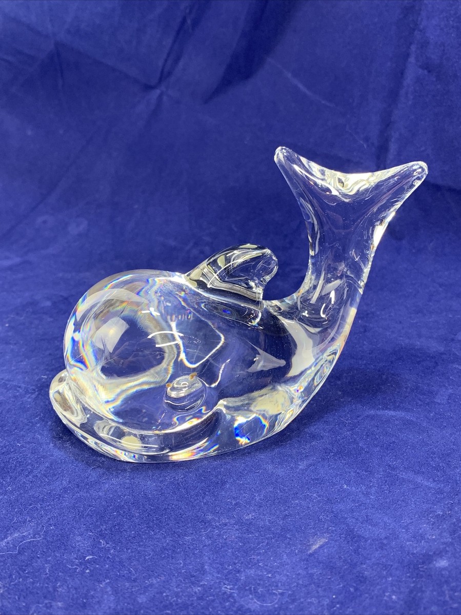 Daum France Crystal Whale Clear Art Glass Signed Paperweight