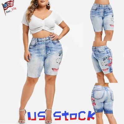 Plus Size Womens Stretchy Denim Shorts Pants Summer Jeans Leggings Hotpants US