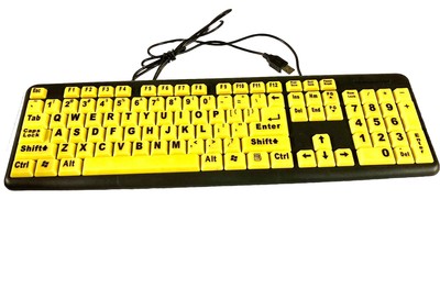 EZ Eyes Large Print USB Computer Keyboard 4X Bigger Letters Works With Mac or PC