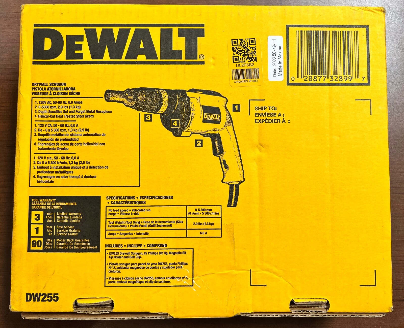 DeWalt DW255 Screwdriver Drywall Scrugun 120V 6A, 0 5300 rpm VSR
