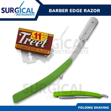 Green Straight Barber Edge Steel Razor Folding Shaving 11 Blades Razors German G