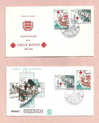 MONACO 1963 RED CROSS CENTENARY TWO DIFFERENT ENVS FDCs