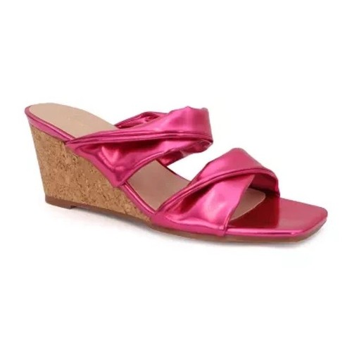 New Yoki Women's Arlette Square Toe Slip-On Shoes Wedge Sandals Size 8 Pink NIB