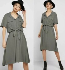 Lumiere Tie Front Shirt Dress Size Medium M Green