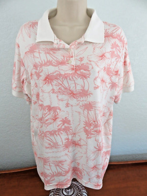 K.T. Sport Woman's Red & White Tropical Polo Short Sleeve Top Size Large