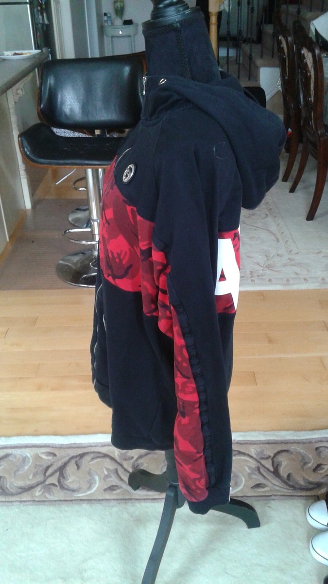 A BATHING APE パーカー 黒 ワインレッドワイドフィット A BATHING APE - A BATHING APE パーカー 黒 ワインレッドワイド