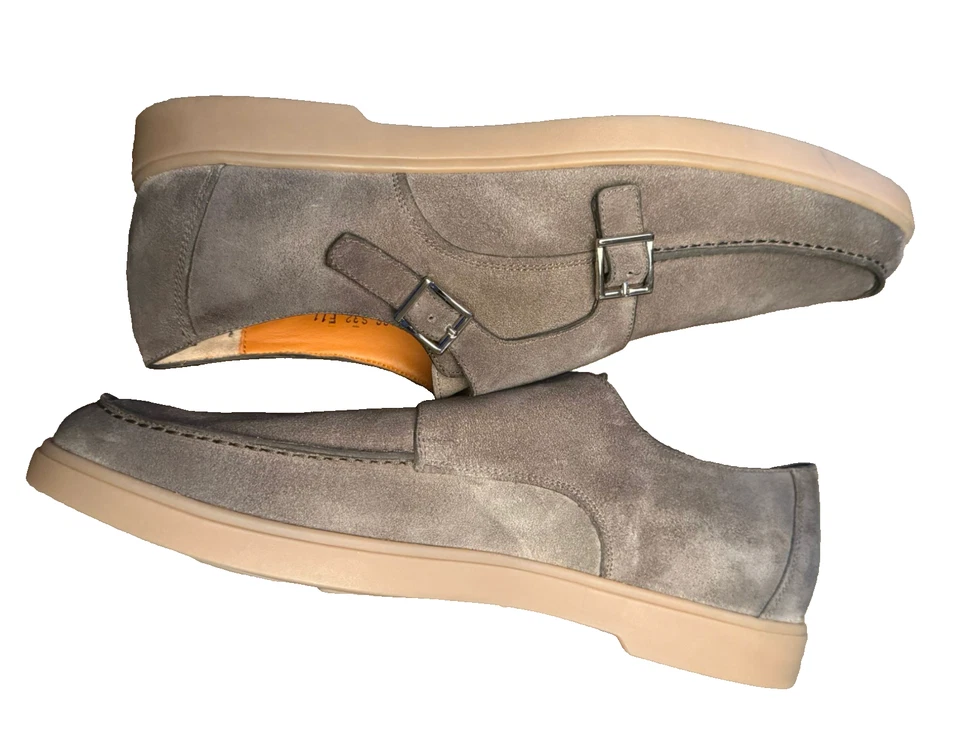Santoni Chaussures À Double Boucle Mocassins En Daim 45 - Photo 3/4