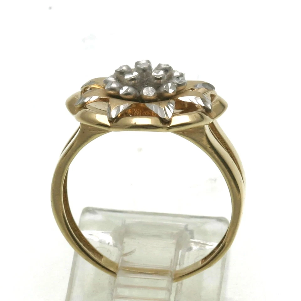 Vintage 14k Flower Ring yellow white gold two tone sparkly Estate RHR - Image 4 of 4
