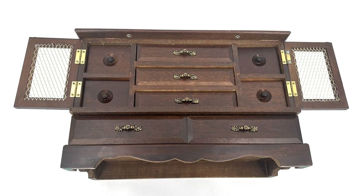 Wood Jewelry Box Dark Brown 11 Drawers by Ray Made in Japan 15 x 8