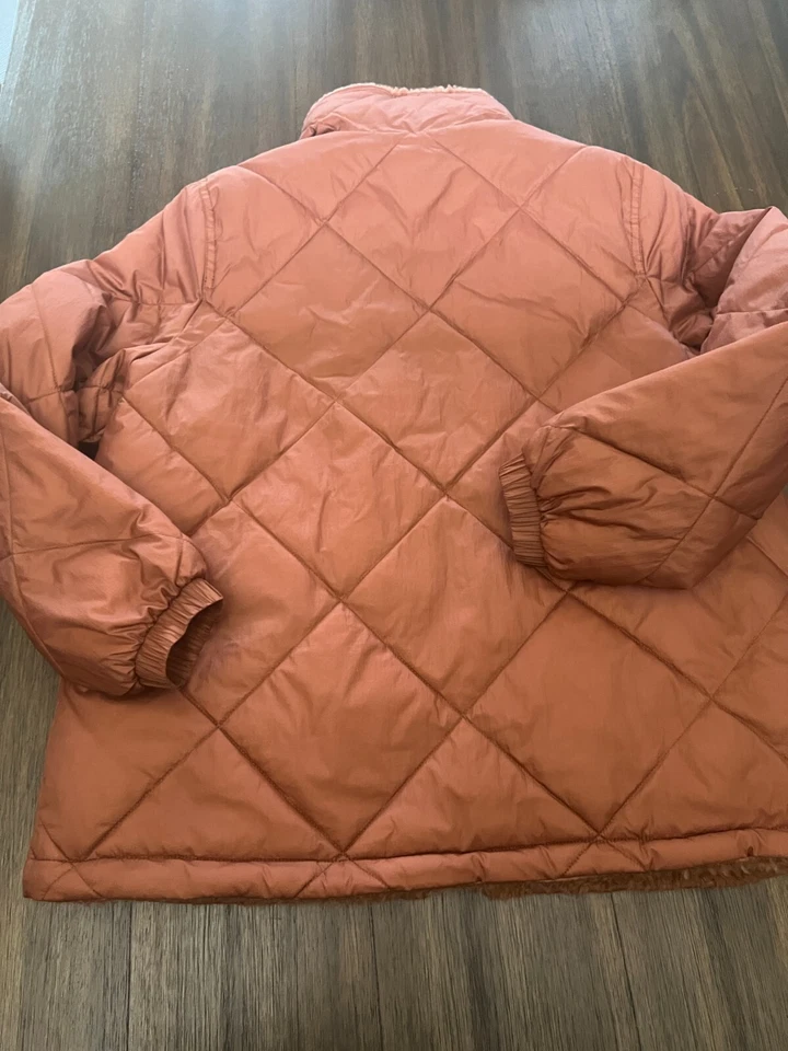 Jaqueta Madewell Puffer feminina tamanho pequeno J. Casaco Crew Sherpa forrado jcrew laranja - Imagem 2 de 4