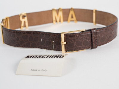 New Moschino Redwall Croc-Embossed Brown Leather Belt Size  display picture 2