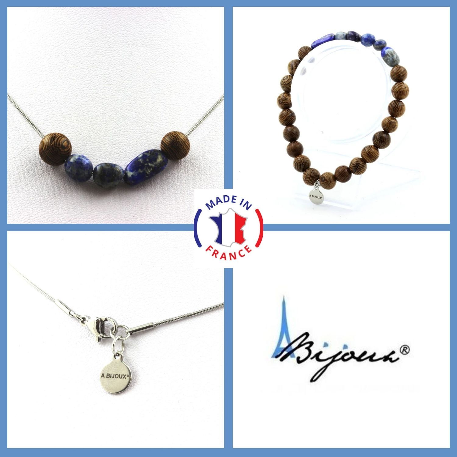 Parure Pierres et Minéraux de style ethnique avec bracelet élastique et collier en perles de 8mm