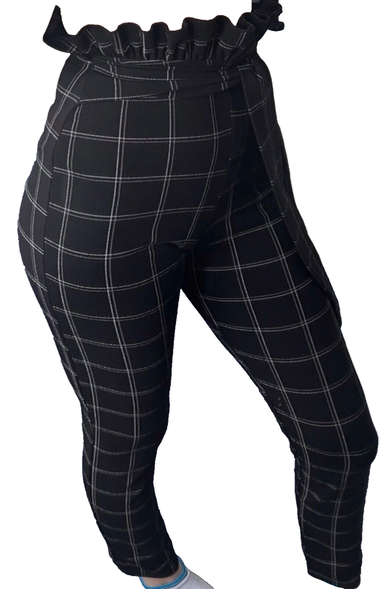 Pretty Little Thing Paperbag Trousers-Black&White Check-Size