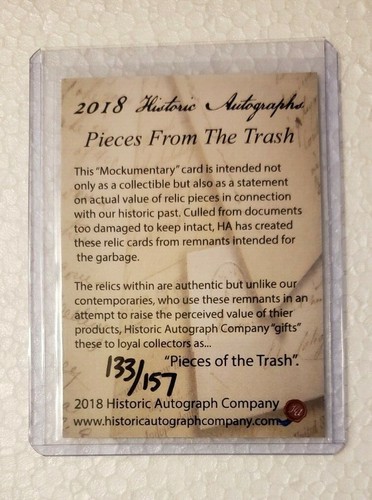 2018 Historic Autographs Pieces From the Trash Harry Truman SN 133/157 - Picture 2 of 2