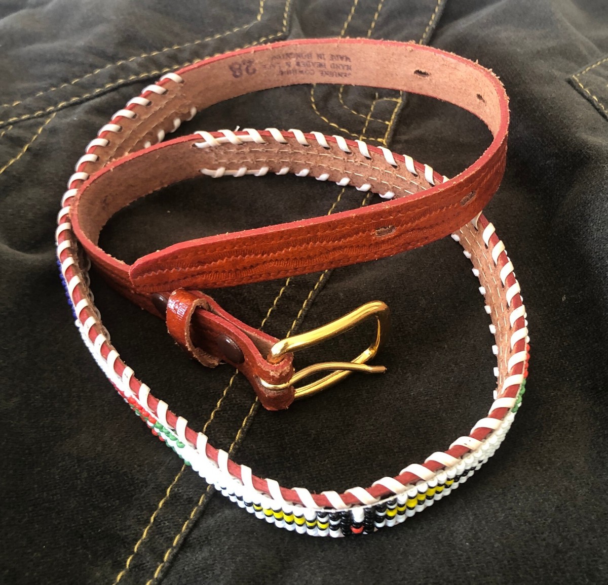 vtg Native American Thunderbird Cowhide Leather Belt 26  display picture 1