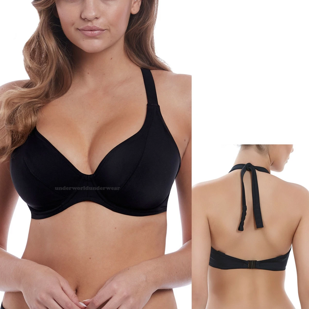Freya Remix Underwired Banded Halter Plunge Bikini Top 3955 Black