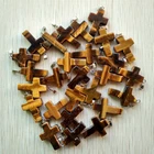 Fashion Natural Cross Tiger eye stone Silver P Beads Pendant 50pcs/lot Wholesale