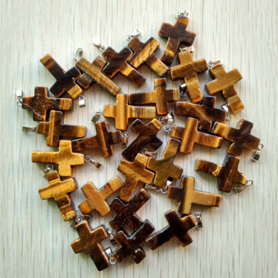 Fashion Natural tiger eye stone cross shape pendant 50pcs/lot Wholesale