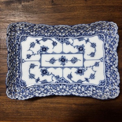 ROYAL COPENHAGEN blau geriffelte quadratische Platte Double Lace Kollektion i...