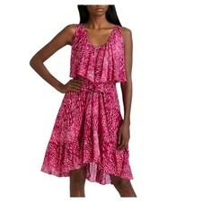 Abito Carey CYNTHIA STEFFE taglia 2 100% seta con volant stampa rettile aderente e svasato