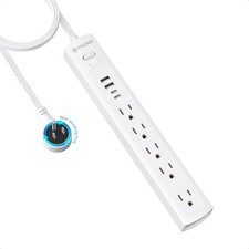 TROND Surge Protector Power Strip with 360  6FT Rotating Plug, White