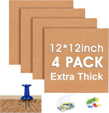 12x12 Cork Bulletin Board Tiles 4 Pack Extra Thick for Wall Decor