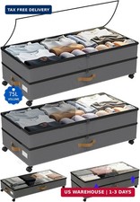 Under Bed Storage with Wheels 2-Pack, 75L XXL Under the Bed Storage Containers L